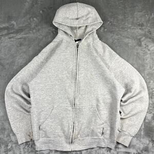 Distressed Vintage Ultra Fleece Grey Blank Full-zip Hoodie Size Large